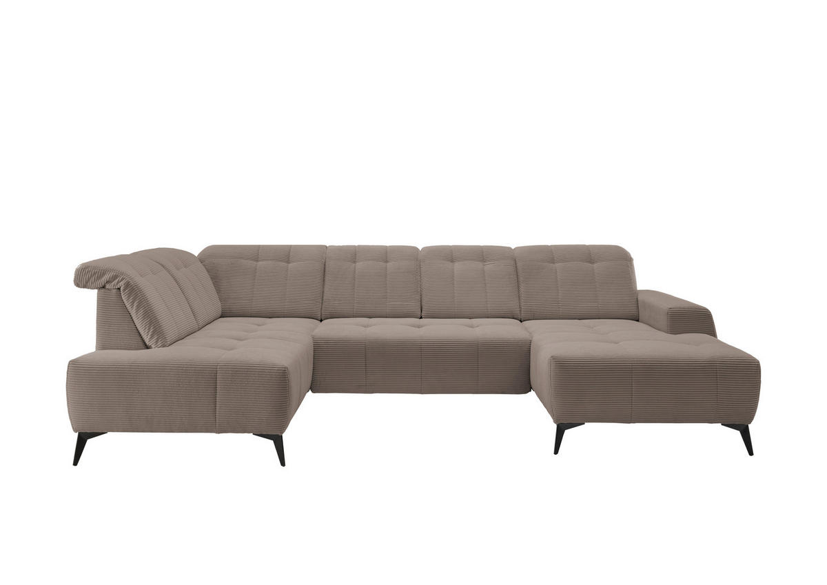 WOHNLANDSCHAFT SANO Graubraun Cord  - Graubraun/Schwarz, MODERN, Textil/Metall (200/337/180cm) - Livetastic
