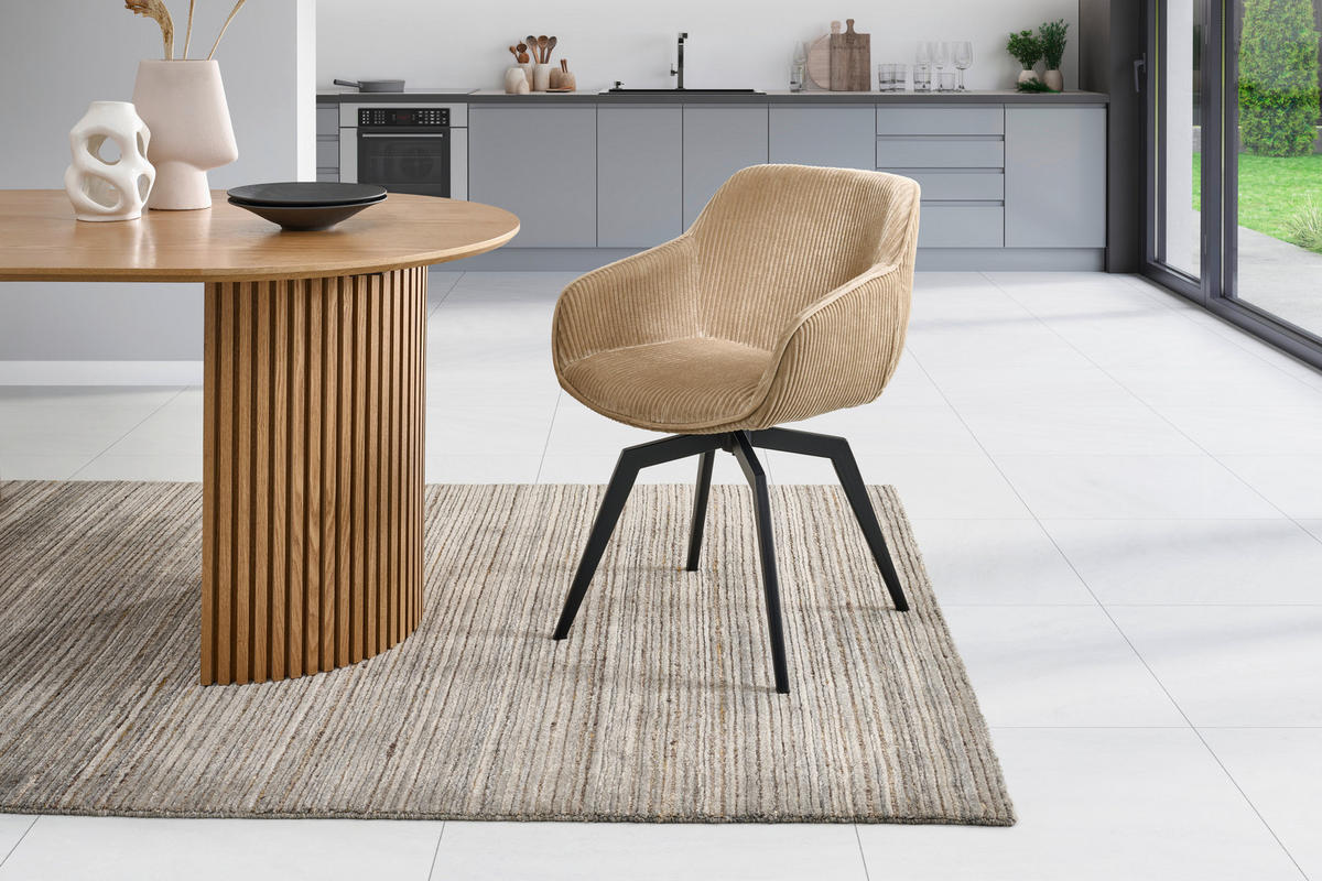 ARMLEHNSTUHL  Sitzfläche 360° drehbar, inklusive Armlehnen Cord  - Hellbraun/Schwarz, MODERN, Textil/Metall (60/84/64cm) - Livetastic