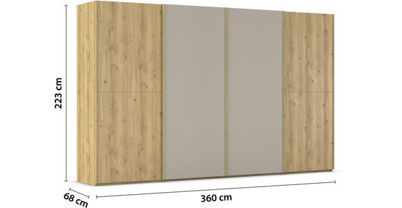 SCHWEBETÜRENSCHRANK 360/223/68 cm 4-türig Eichefarben, Fango  - Fango/Eichefarben, Design, Glas/Holz (360/223/68cm) - Novel