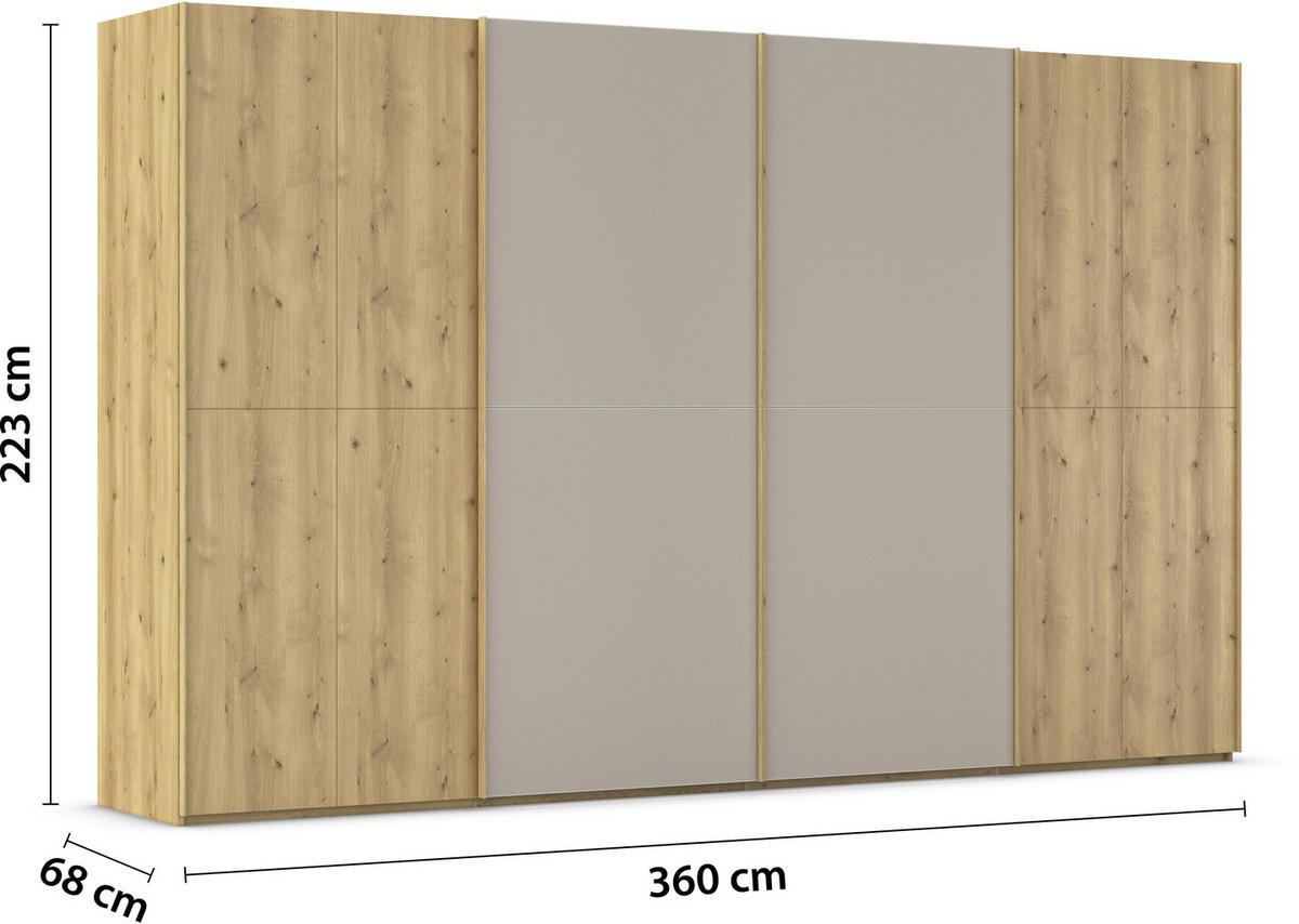 SCHWEBETÜRENSCHRANK 360/223/68 cm 4-türig Eichefarben, Fango  - Fango/Eichefarben, Design, Glas/Holz (360/223/68cm) - Novel