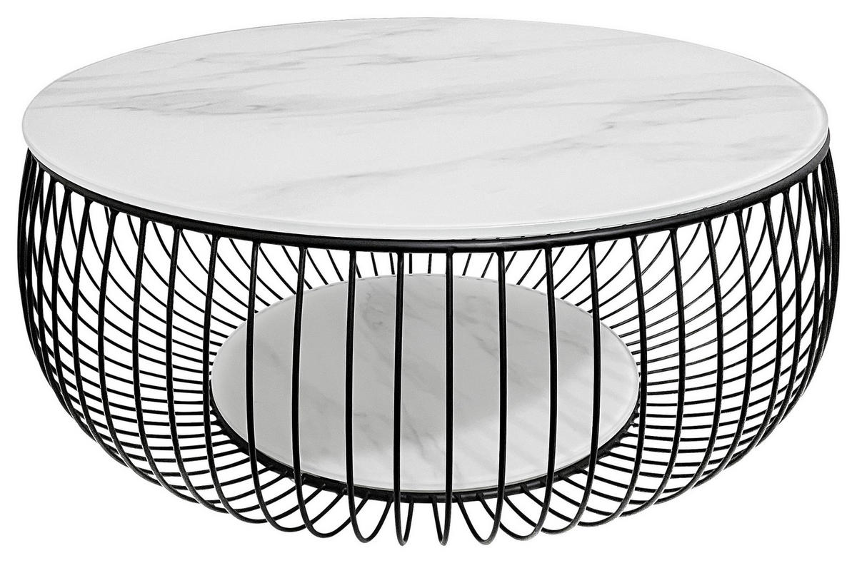 COUCHTISCH in Metall, Glas 86/86/35 cm  - Schwarz/Weiß, Design, Glas/Metall (86/86/35cm) - Novel