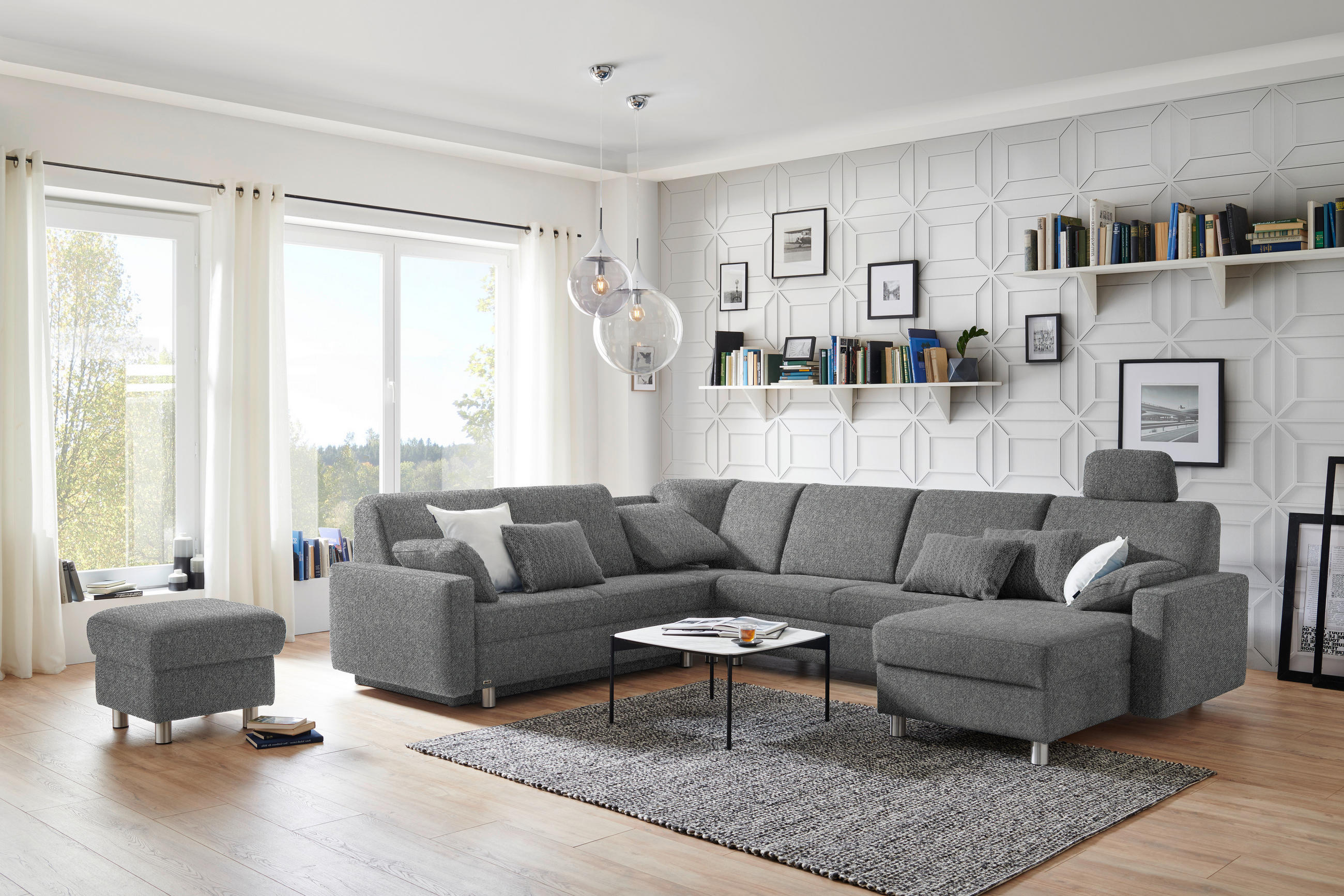 WOHNLANDSCHAFT in Chenille Grau  - Alufarben/Grau, KONVENTIONELL, Kunststoff/Textil (236/323/158cm) - Sedda
