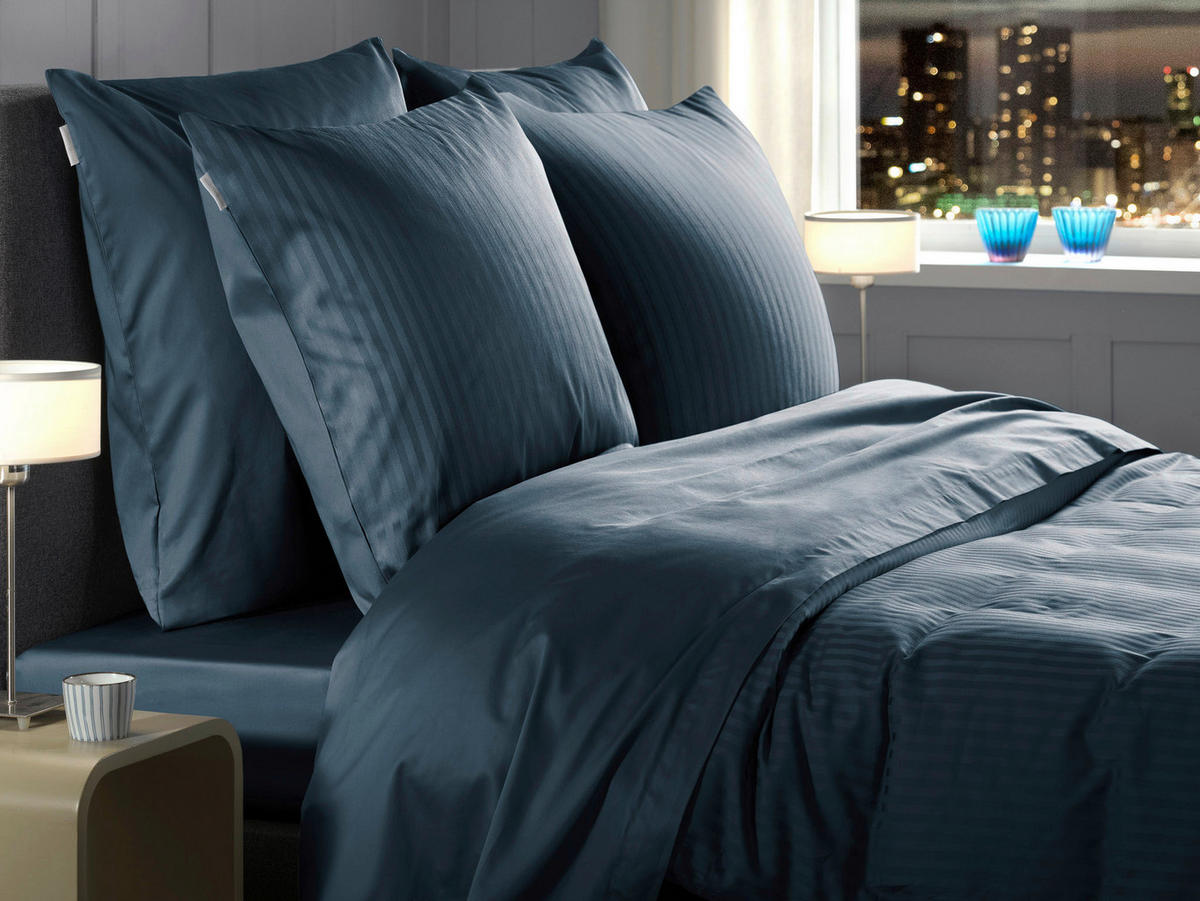 BETTWÄSCHE Banda Makosatin 155/220 cm  - Dunkelblau, Basics, Textil (155/220cm)