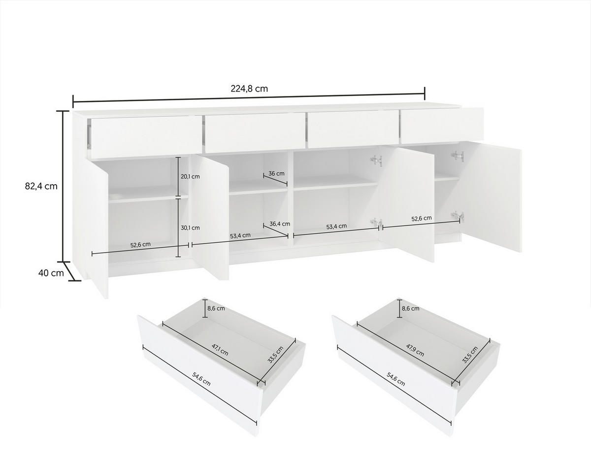 SIDEBOARD Bern  in 224,8/82,5/40 cm  - Eichefarben, Design, Holzwerkstoff (224,8/82,5/40cm) - MID.YOU