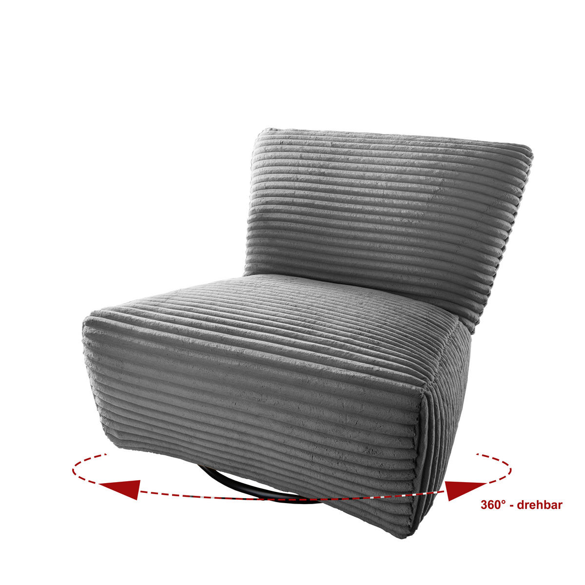 XXL-SESSEL Cord Grau    - Schwarz/Grau, Trend, Textil/Metall (95/77/94cm) - Livetastic