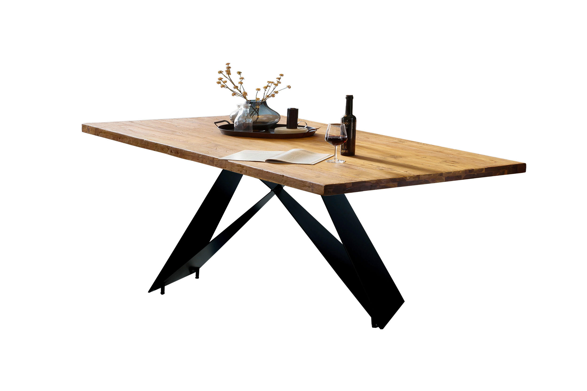 ESSTISCH 180/100/76,4 cm Echtholz  Holz, Metall rechteckig Naturfarben, Schwarz  - Schwarz/Naturfarben, MODERN, Holz/Metall (180/100/76,4cm) - MID.YOU