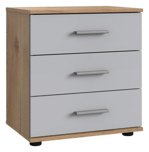NOČNÝ STOLÍK, farba duba, svetlosivá, 52/58/38 cm - farba duba/svetlosivá, Basics, kompozitné drevo/plast (52/58/38cm) - MID.YOU