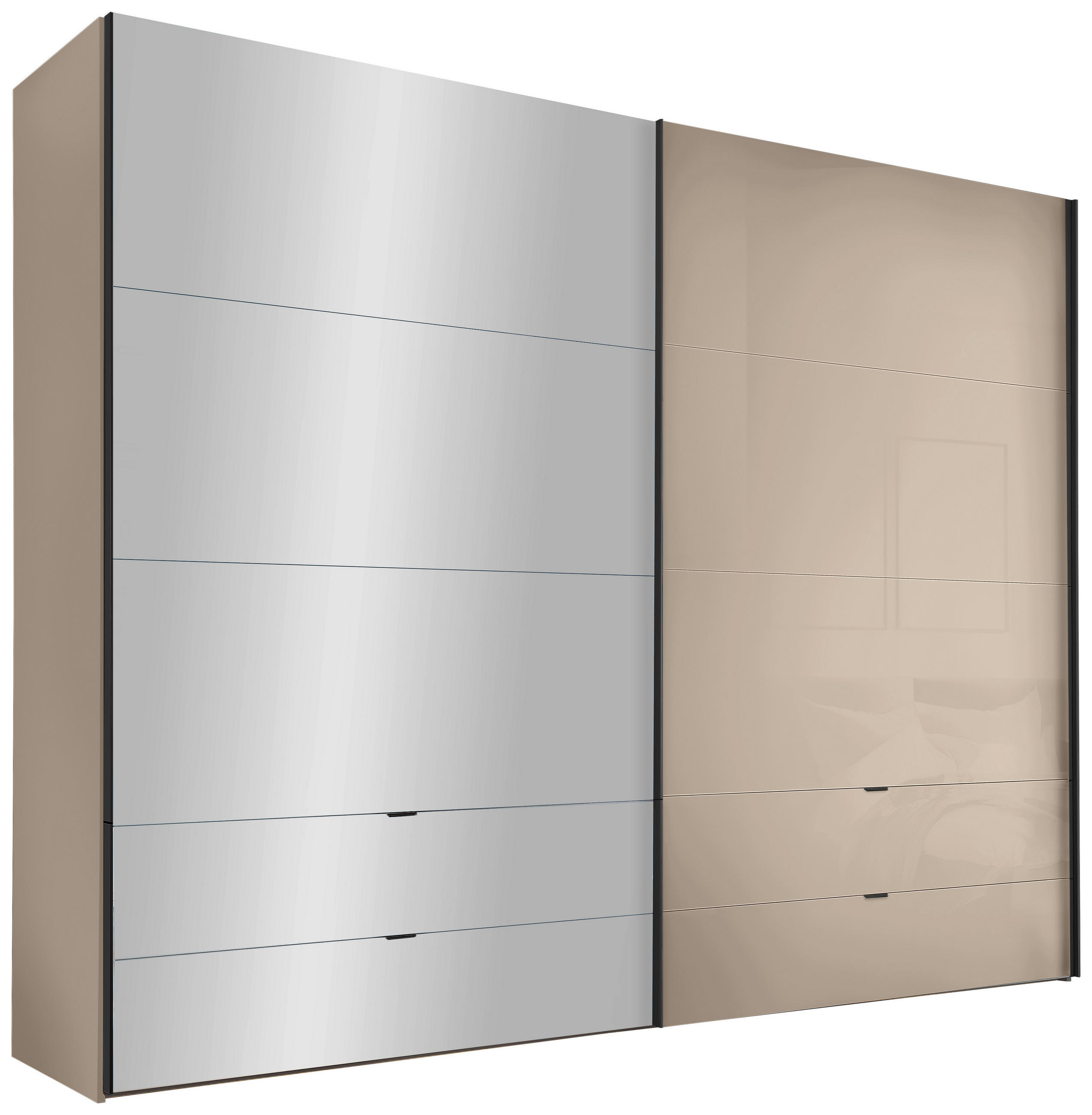 SCHWEBETÜRENSCHRANK 306/222/68 cm 2-türig Elfenbein  - Elfenbein/Schwarz, Design, Glas/Holzwerkstoff (306/222/68cm) - Dieter Knoll