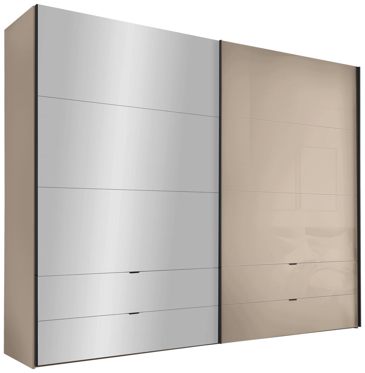 SCHWEBETÜRENSCHRANK 252/222/68 cm 2-türig Elfenbein  - Elfenbein/Schwarz, Design, Glas/Holzwerkstoff (252/222/68cm) - Dieter Knoll