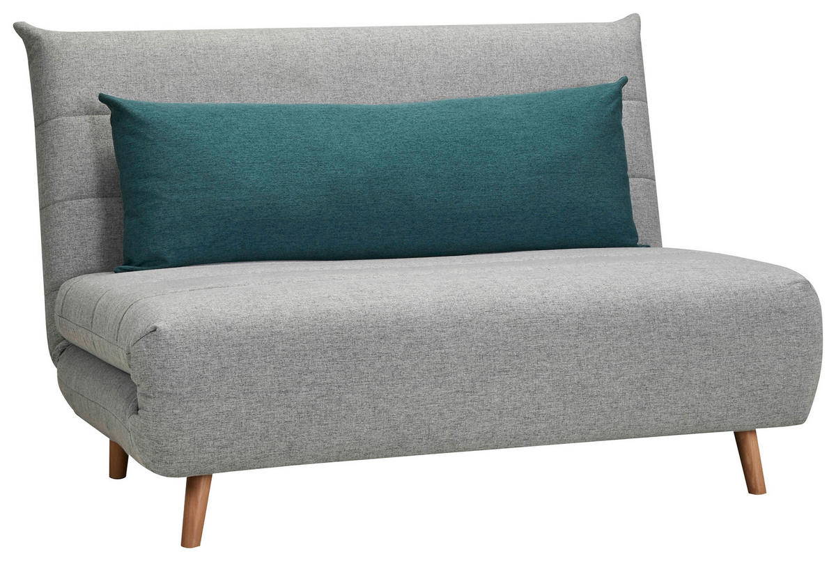 SCHLAFSOFA Webstoff Grau  - Blau/Naturfarben, MODERN, Holz/Kunststoff (125/84/91cm) - Livetastic