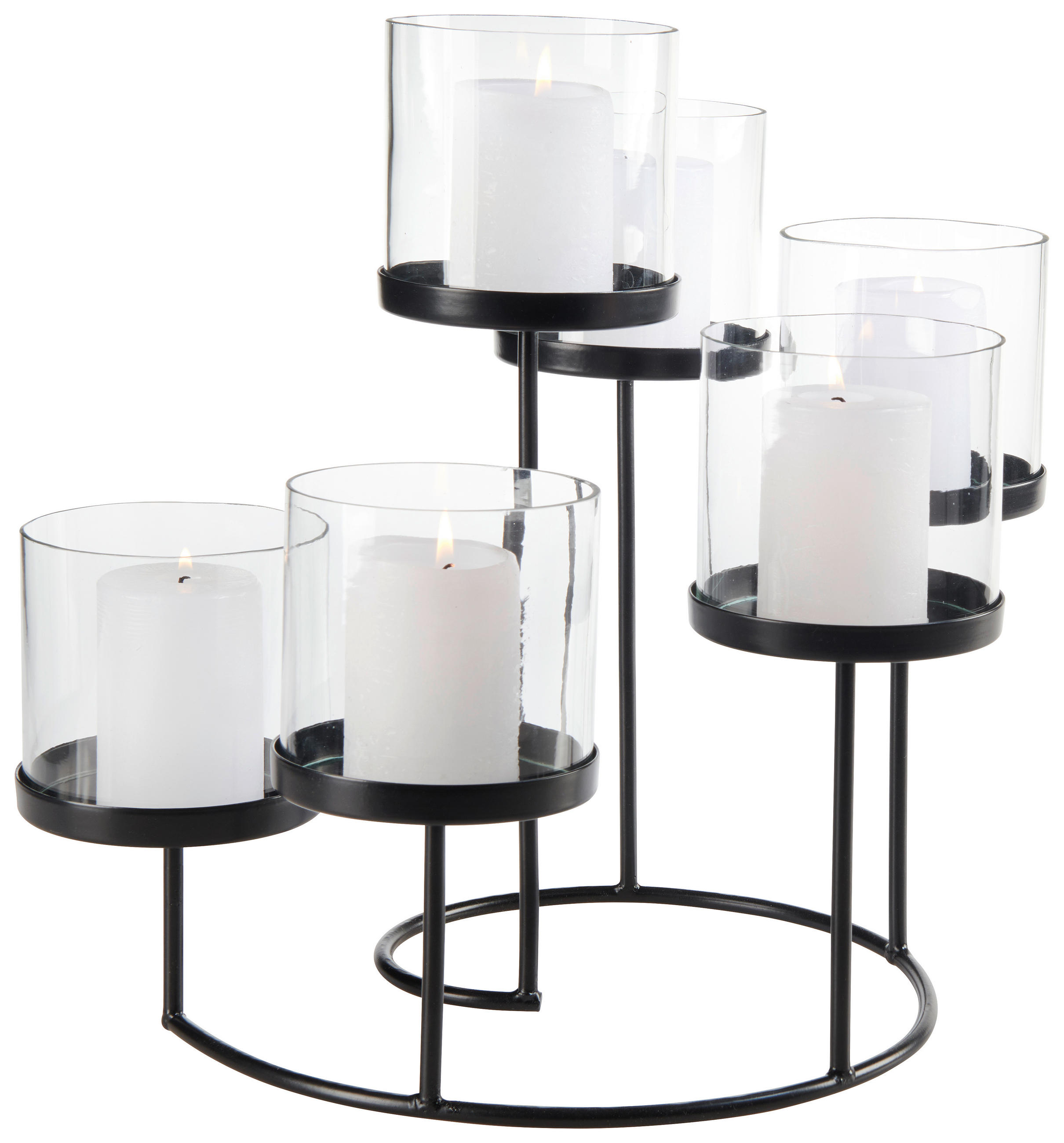 TEELICHTSTÄNDER  - Klar/Schwarz, Basics, Glas/Metall (34/37/36cm) - Ambia Home