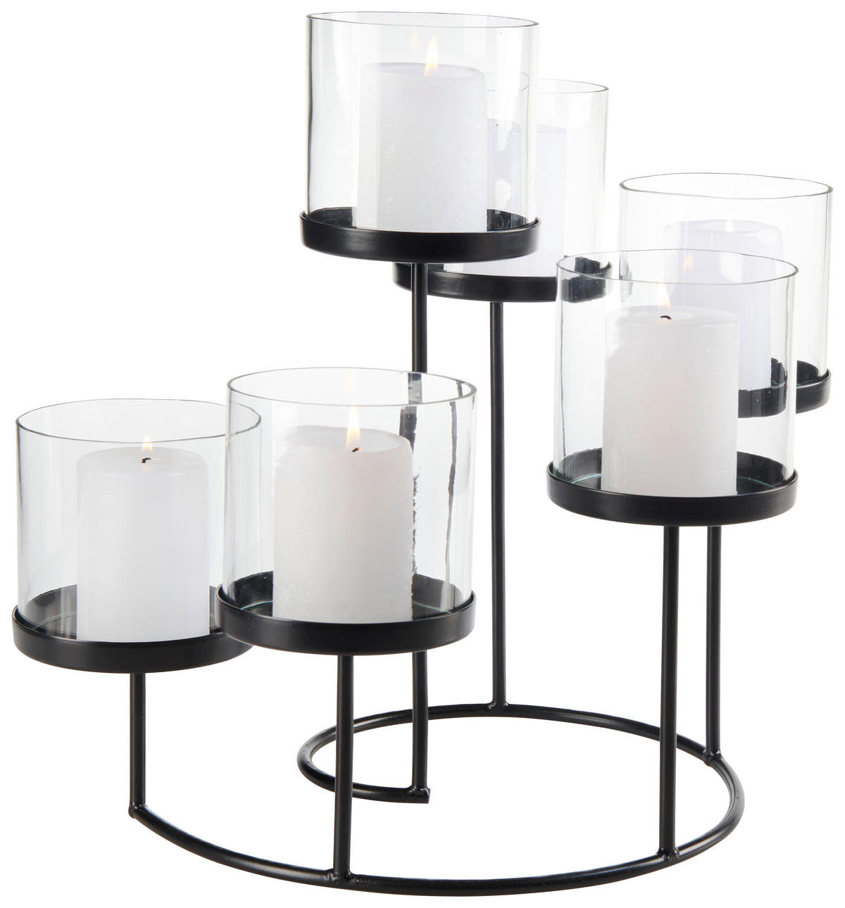 TEELICHTSTÄNDER  - Klar/Schwarz, Basics, Glas/Metall (34/37/36cm) - Ambia Home