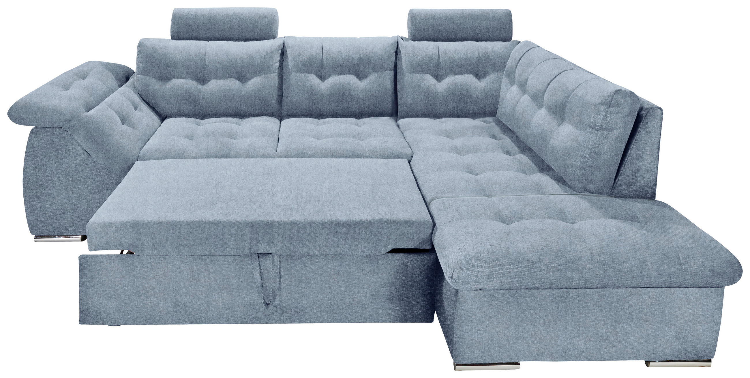 ECKSOFA Blau Mikrovelours  - Blau, KONVENTIONELL, Kunststoff/Textil (283/193cm) - MID.YOU