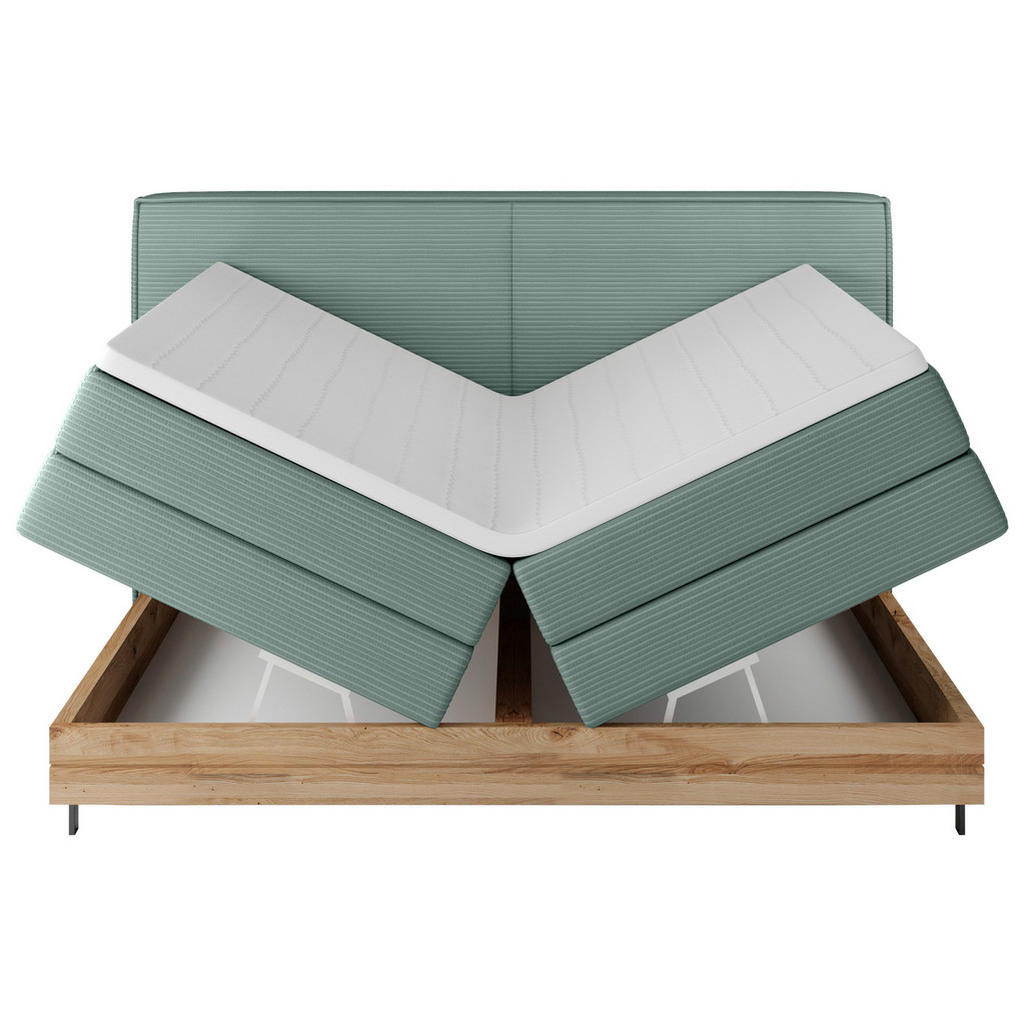 Thumbnail - Valnatura Boxspringbett, Petrol, Textil, Eiche, massiv, H2 + H3, 7-Zonen, Höhe ca. 17,5 cm, 180x200 cm, Fsc, Made in EU,...