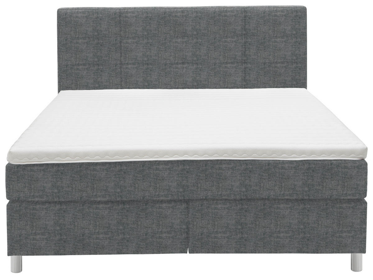 BOXSPRINGBETT 160/200 cm  in Dunkelgrau  - Chromfarben/Dunkelgrau, KONVENTIONELL, Kunststoff/Textil (160/200cm) - Voleo
