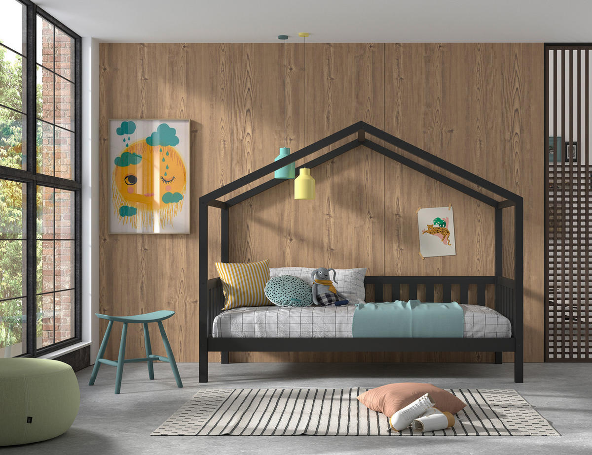 HAUSBETT Rollrost 90/200 cm  in Anthrazit  - Anthrazit/Naturfarben, ROMANTIK / LANDHAUS, Holz (90/200cm) - MID.YOU