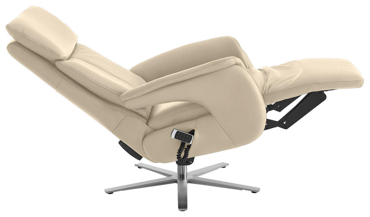 RELAXSESSEL in Leder Ecru  - Ecru/Edelstahlfarben, Design, Leder/Metall (70/124/85cm) - Cantus