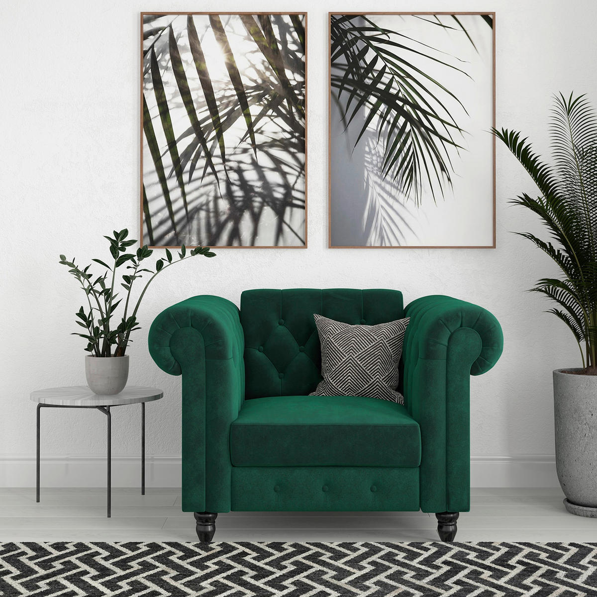 SESSEL in Velours Dunkelgrün  - Dunkelgrün/Schwarz, Basics, Holz/Textil (111/83/87cm) - Livetastic