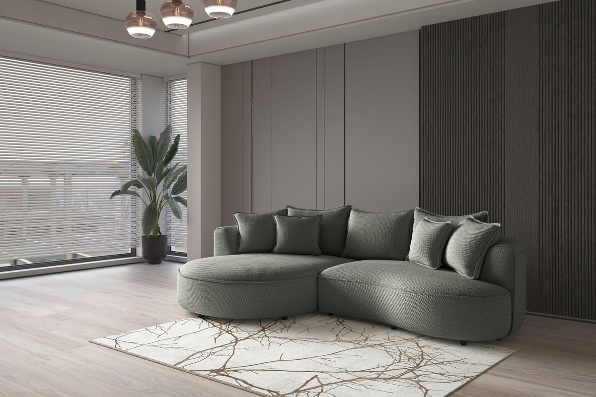 ECKSOFA LEVI Grün Velours, Struktur  - Schwarz/Grün, MODERN, Kunststoff/Textil (168/287cm) - Livetastic