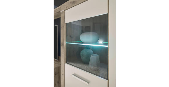 WOHNWAND in Weiß, Eichefarben 325/197/45 cm - Eichefarben/Silberfarben, Design, Glas/Holzwerkstoff (325/197/45cm) - Carryhome