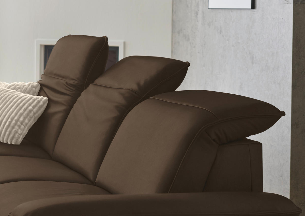ECKSOFA  Echtleder Dunkelbraun  - Dunkelbraun/Schwarz, Design, Leder/Metall (169/307cm) - Beldomo Premium