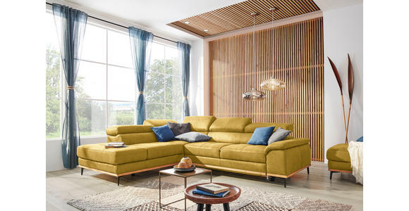 ECKSOFA Gelb Webstoff - Gelb/Schwarz, Natur, Holz/Textil (226/282cm) - Novel