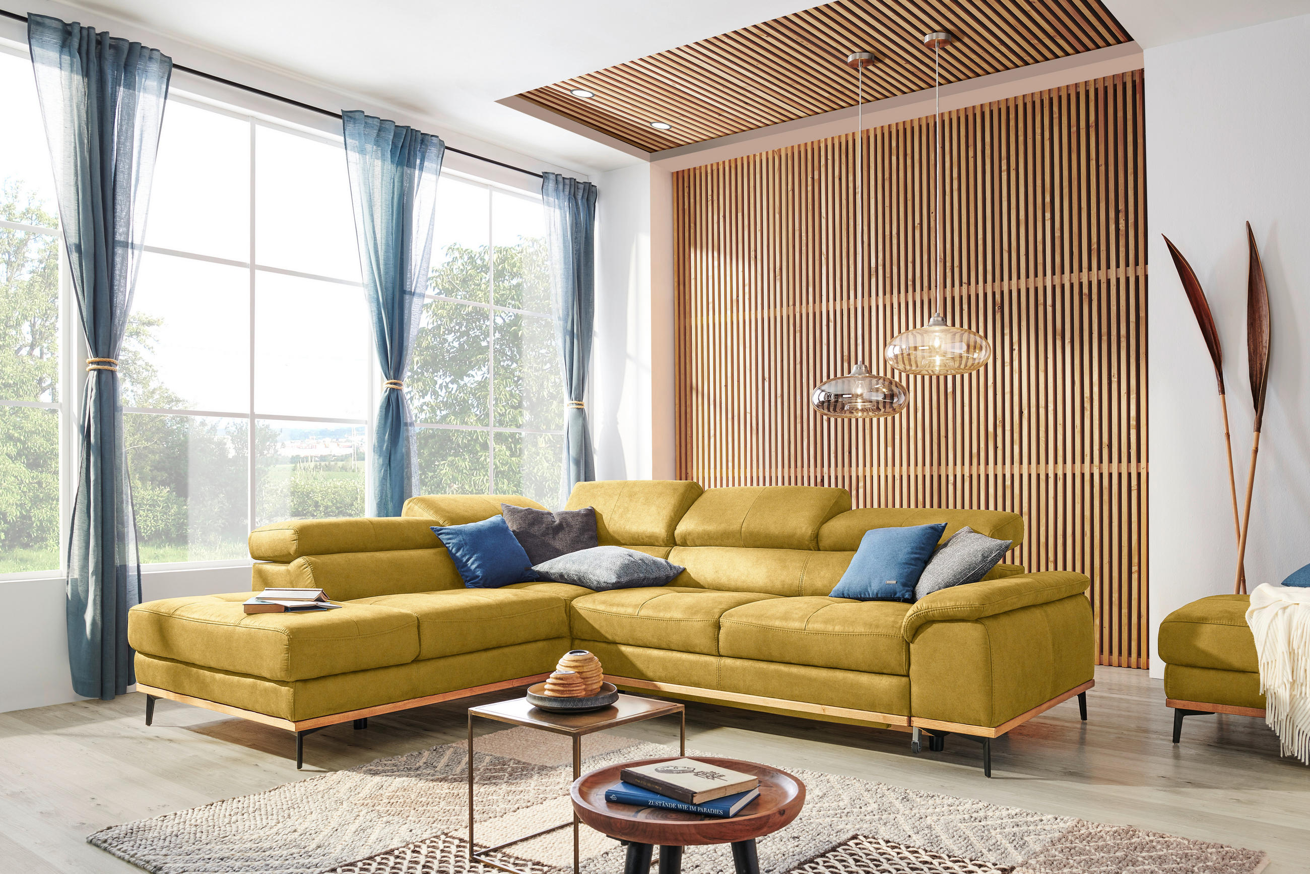 ECKSOFA in Webstoff Gelb  226/282 cm  - Gelb/Schwarz, Natur, Holz/Textil (226/282cm) - Novel