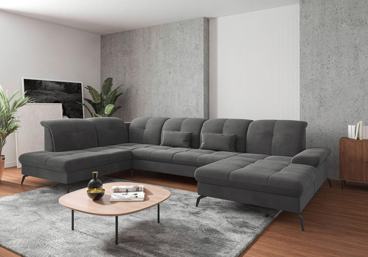 WOHNLANDSCHAFT in Flachgewebe Grau  - Schwarz/Grau, Konventionell, Textil/Metall (231/357/185cm) - Sit & More