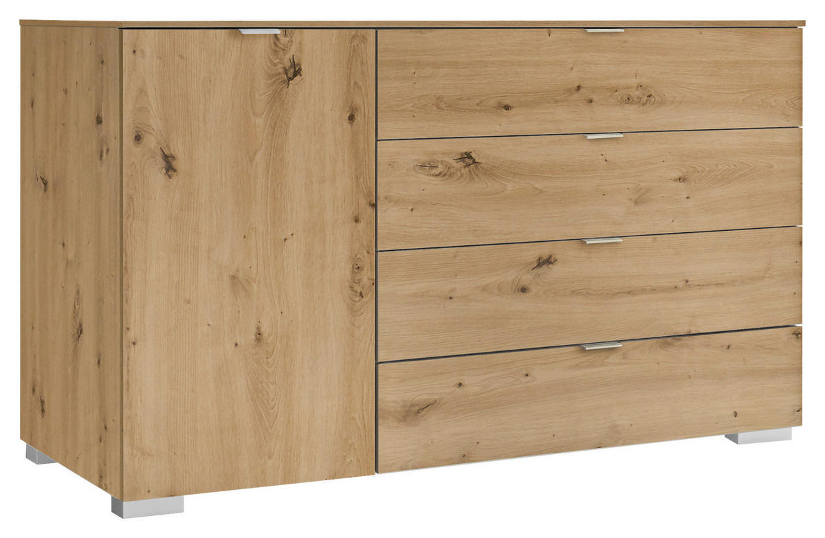 KOMMODE  in 120/77/40 cm  - Alufarben/Eiche Artisan, Basics, Holzwerkstoff/Kunststoff (120/77/40cm) - Moderano