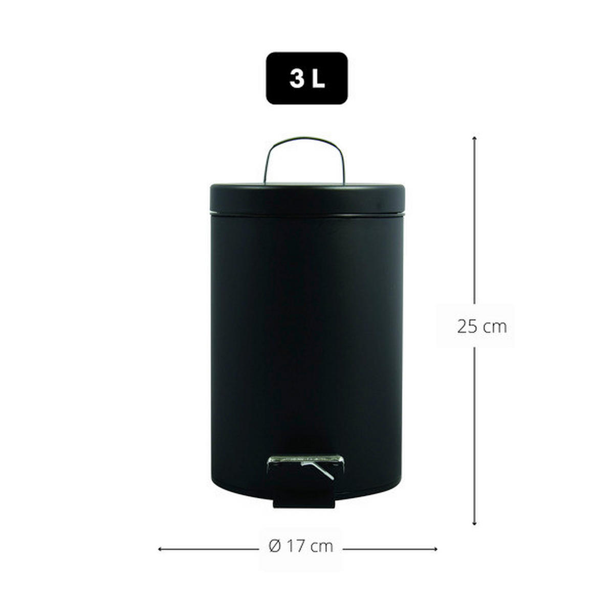 TRETEIMER 3 l  Metall  - Schwarz, Basics, Kunststoff/Metall (17/25cm) - Spirella