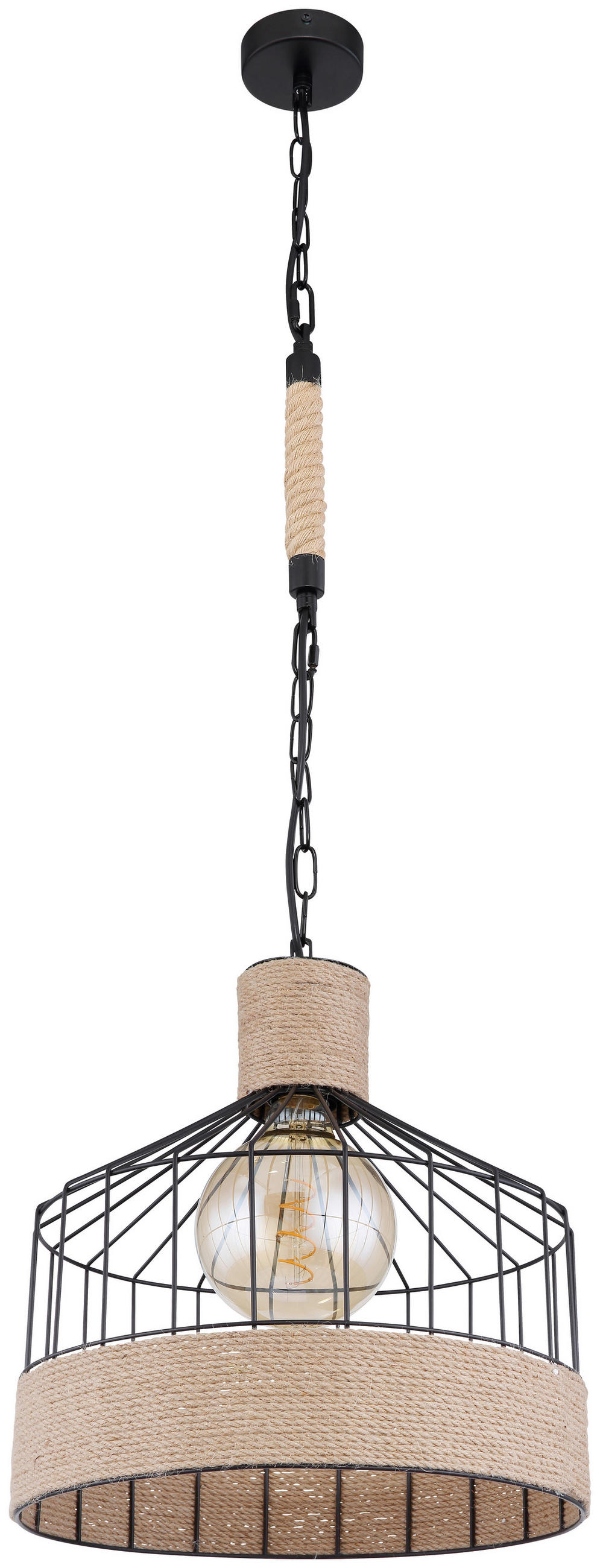 HÄNGELEUCHTE 35/135 cm   - Schwarz/Braun, Basics, Naturmaterialien/Metall (35/135cm) - Globo