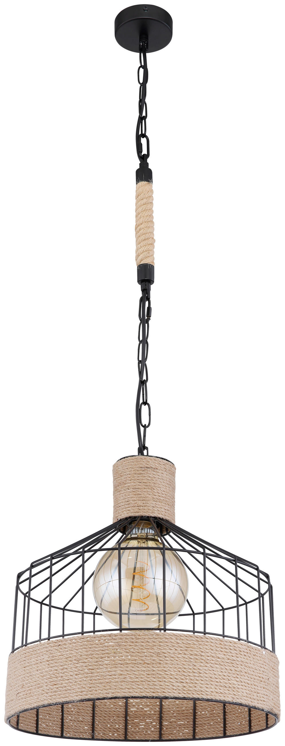 HÄNGELEUCHTE 35/135 cm   - Schwarz/Braun, Basics, Naturmaterialien/Metall (35/135cm) - Globo