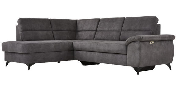 Wohnlandschaft inkl.Funktionen Dunkelgrau Lederlook - Dunkelgrau/Schwarz, KONVENTIONELL, Textil/Metall (194/257cm) - Cantus