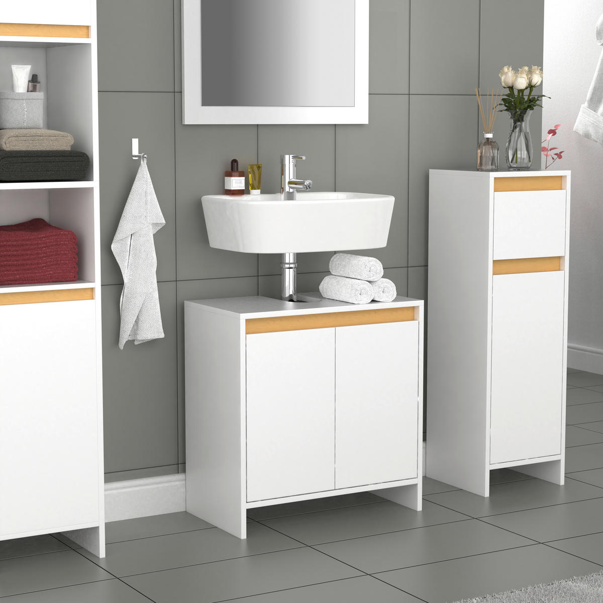 WASCHBECKENUNTERSCHRANK 58/60/33 cm  - Honigeiche/Eichefarben, MODERN, Holzwerkstoff (58/60/33cm) - MID.YOU