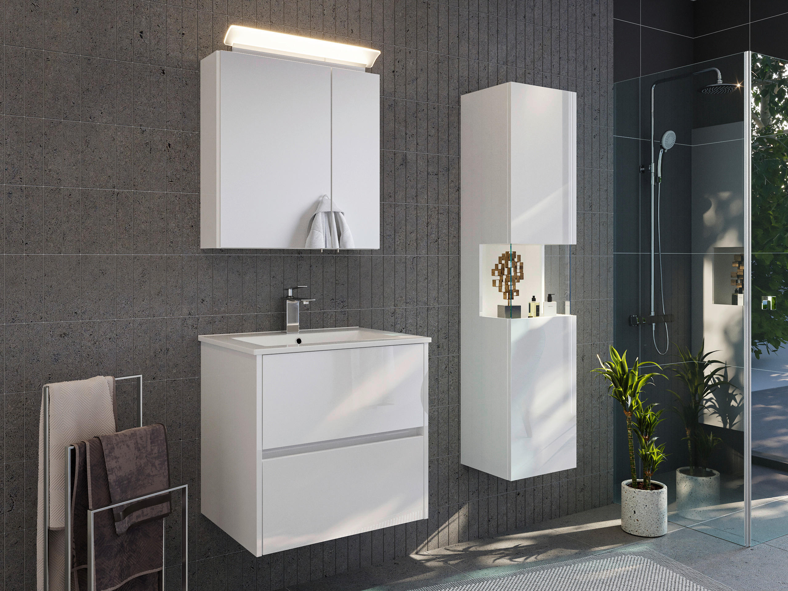 BADEZIMMER 3-teilig  in 60 cm  - Weiß Hochglanz/Weiß, Basics, Keramik/Holzwerkstoff (60cm) - MID.YOU