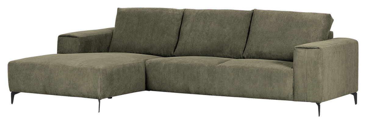 ECKSOFA in Cord Dunkelgrün  - Dunkelgrün/Schwarz, Konventionell, Textil/Metall (170/285cm) - Carryhome