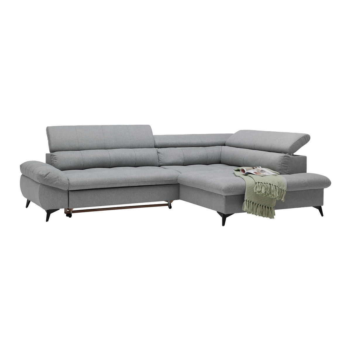 ECKSOFA Chenille Hellgrau  - Hellgrau/Schwarz, Modern, Textil/Metall (296/201cm) - Livetastic