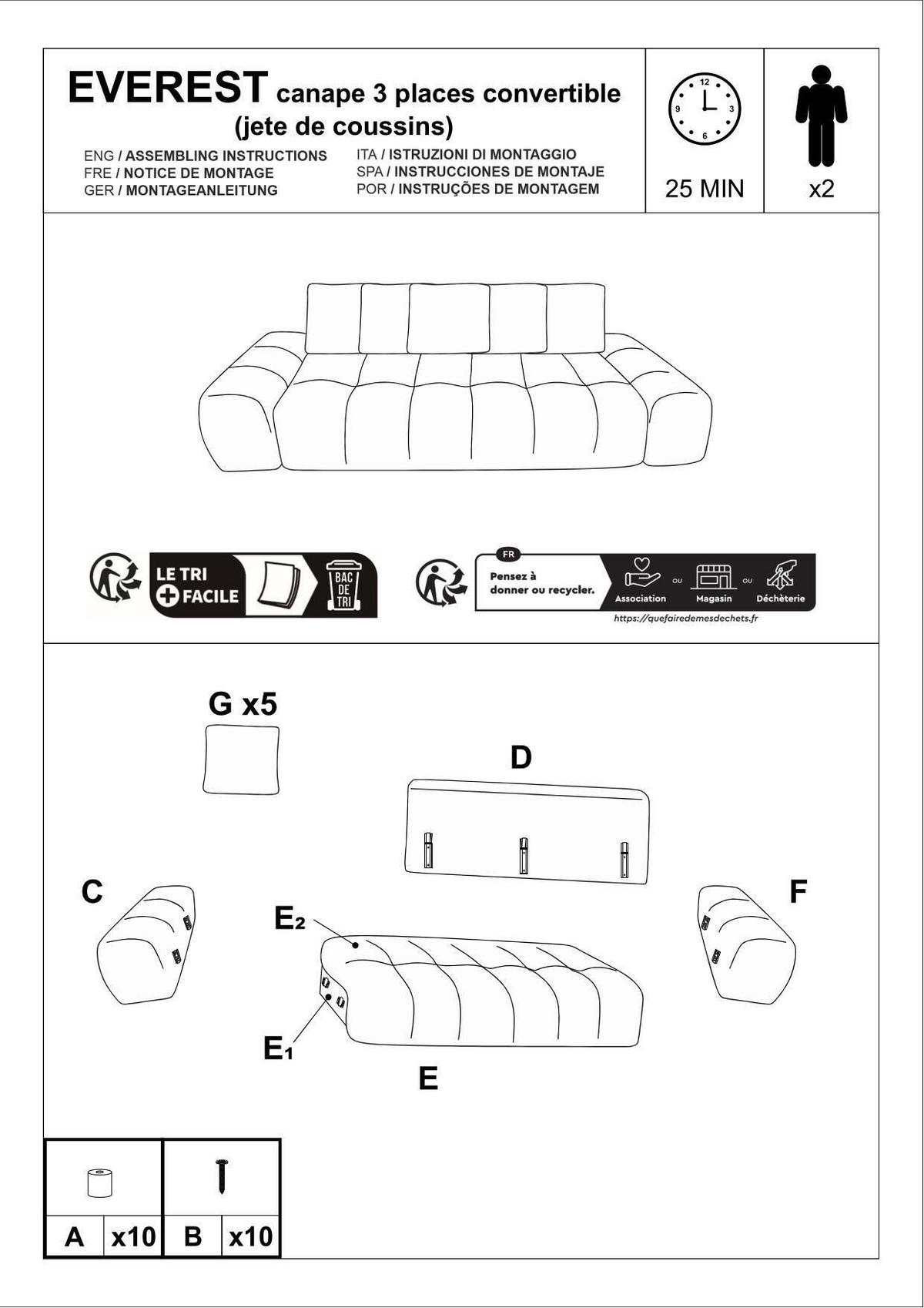 SCHLAFSOFA EVEREST  mit Armteil links, Armteil rechts Flachgewebe Weiß  - Schwarz/Weiß, MODERN, Kunststoff/Textil (278/115/90cm) - Livetastic