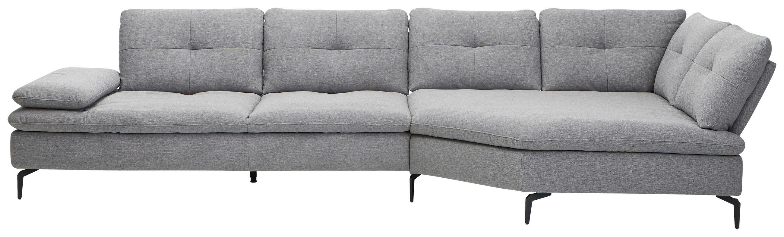 ECKSOFA Hellgrau Flachgewebe  - Hellgrau/Schwarz, Design, Textil/Metall (344/159cm) - Chilliano