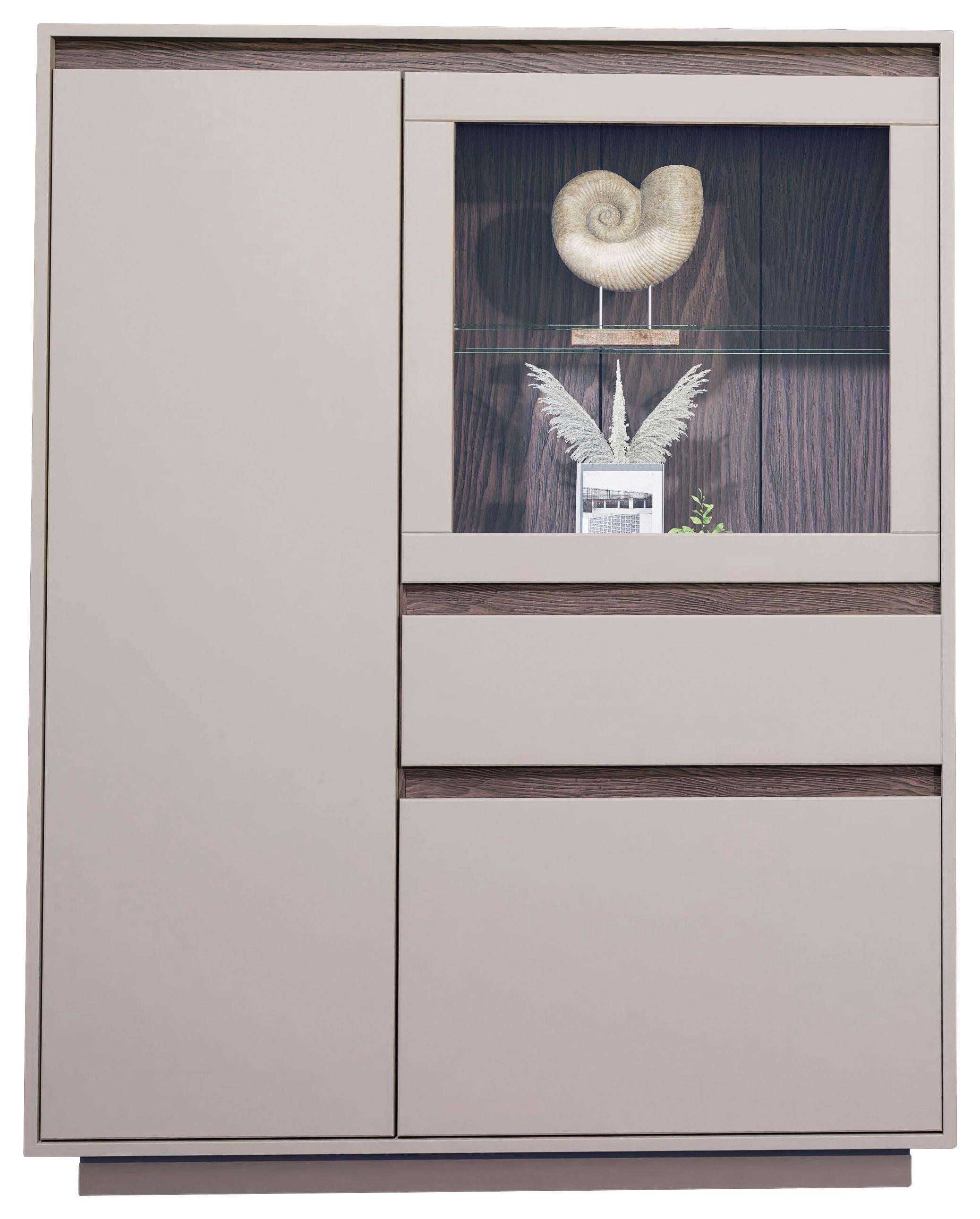 HIGHBOARD Nussbaumfarben, Kaschmir  110/141/41 cm  - Kaschmir/Nussbaumfarben, Design, Glas/Holzwerkstoff (110/141/41cm) - Stylife