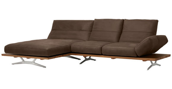 ECKSOFA Braun Mikrofaser  - Edelstahlfarben/Braun, Natur, Holz/Textil (157/320cm) - Ambiente