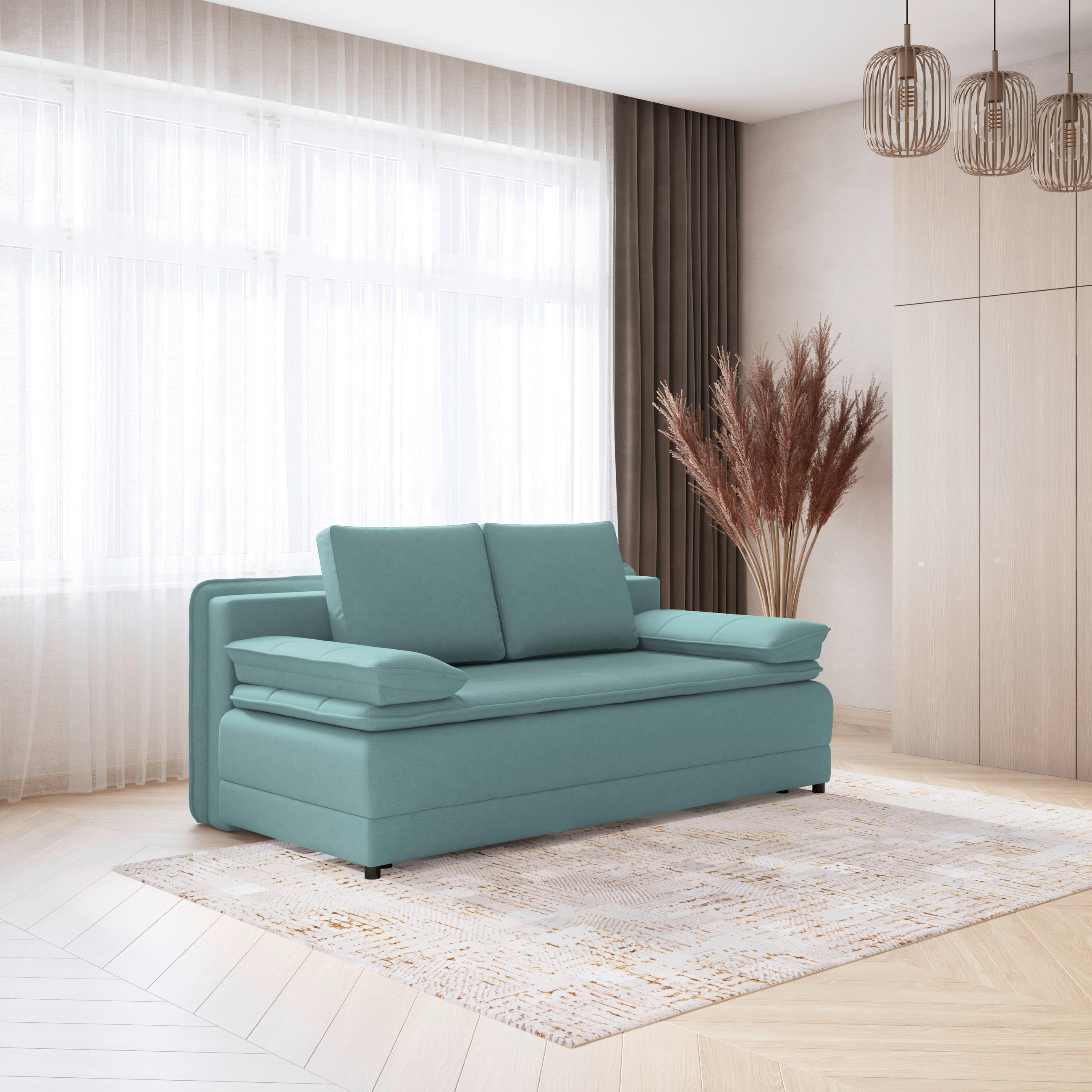 BÄDDSOFFA i vävt tyg ljusblå  - ljusblå/svart, Modern, textil/plast (202/73-92/105cm) - MID.YOU