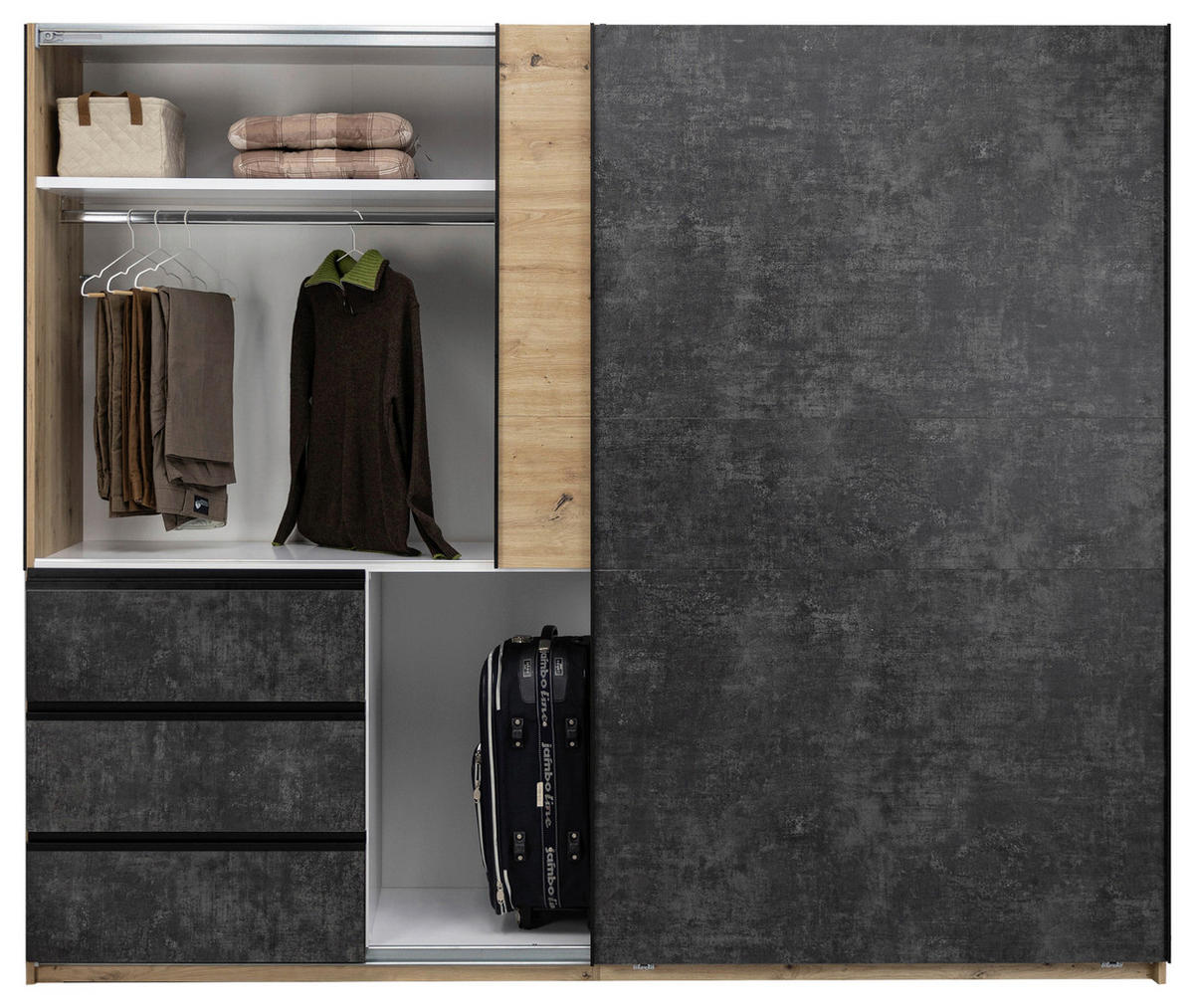 SCHIEBETÜRENSCHRANK 250/205/61,5 cm 2-türig Taupe, Eiche Artisan  - Taupe/Schwarz, MODERN, Holzwerkstoff/Metall (250/205/61,5cm) - MID.YOU
