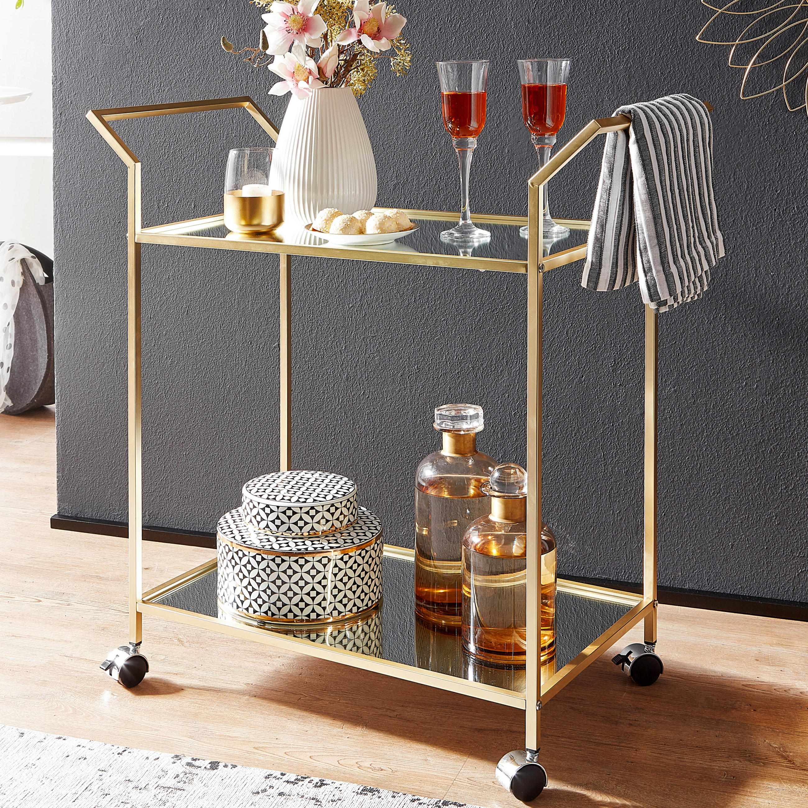 SERVIERWAGEN Goldfarben  - Goldfarben, MODERN, Glas/Kunststoff (73/37/78cm) - MID.YOU