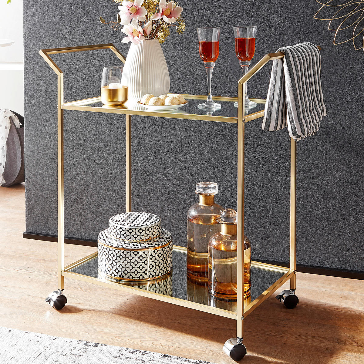 SERVIERWAGEN in Goldfarben  - Goldfarben, Modern, Glas/Kunststoff (73/37/78cm) - MID.YOU