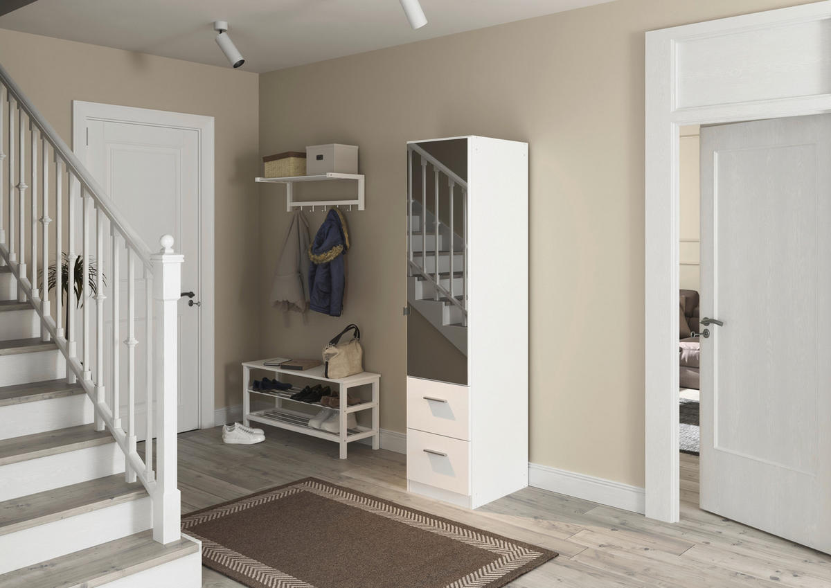 DREHTÜRENSCHRANK 47/197/54 cm,  in Weiß, 1-türig  - Alufarben/Weiß, KONVENTIONELL, Glas/Holzwerkstoff (47/197/54cm) - home24