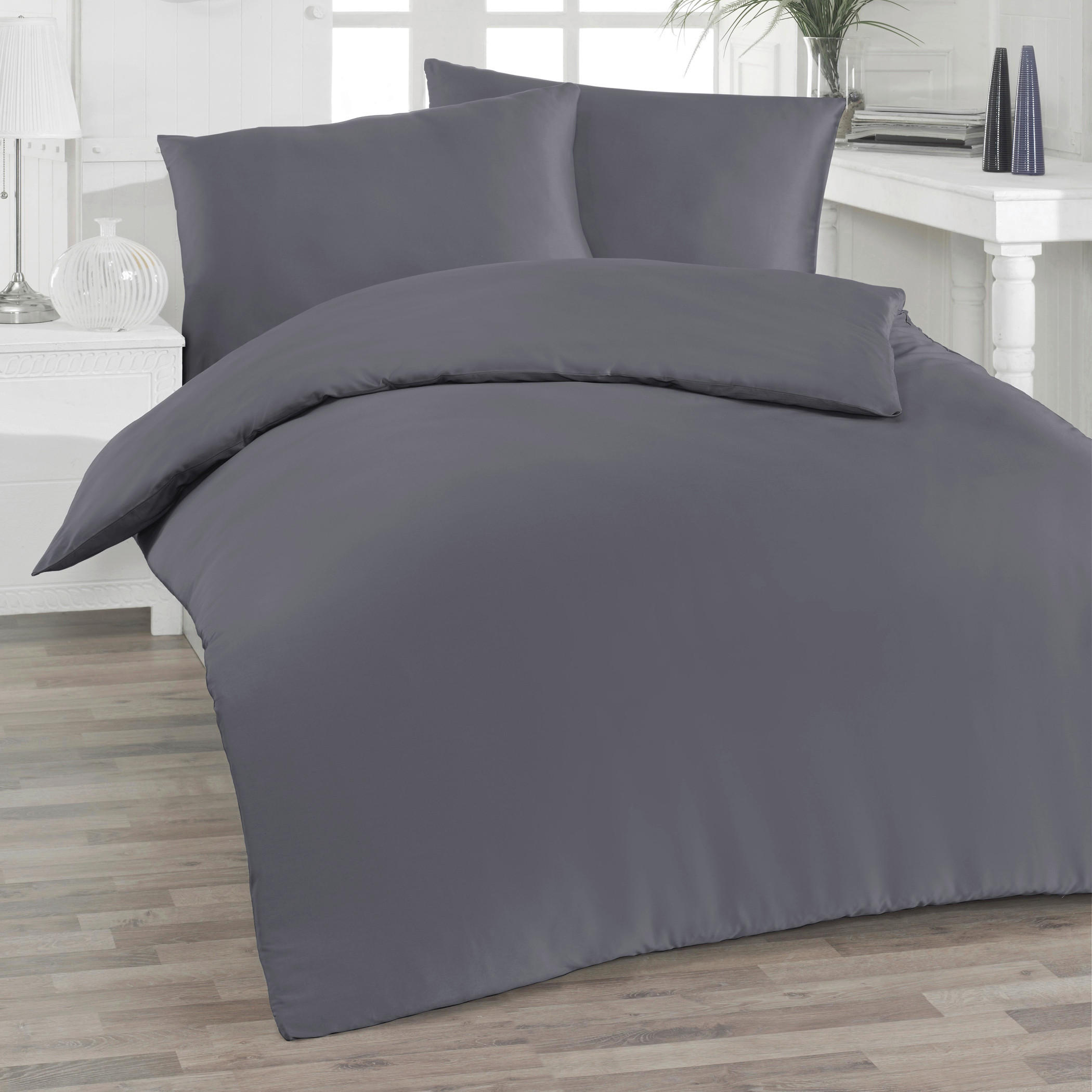 BETTWÄSCHE Satin 140/220 cm  - Dunkelgrau, Basics, Textil (140/220cm) - Florella