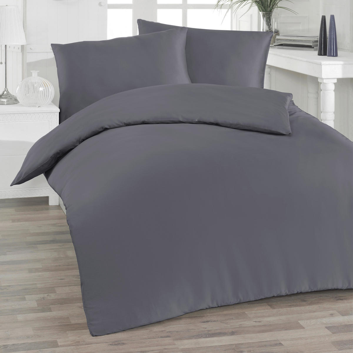 BETTWÄSCHE Satin 140/200 cm  - Dunkelgrau, Basics, Textil (140/200cm) - Florella