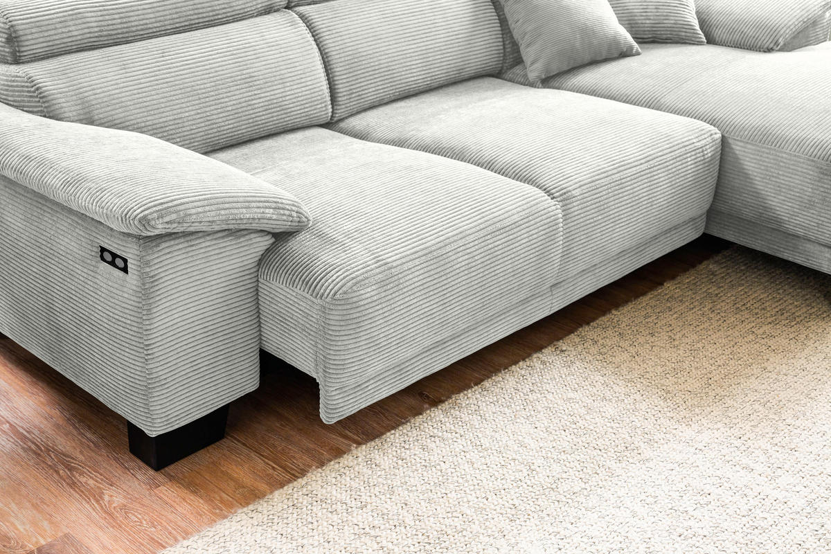 ECKSOFA in Cord Hellgrau  - Hellgrau/Schwarz, Design, Holz/Textil (270/174cm) - Pure Home Lifestyle