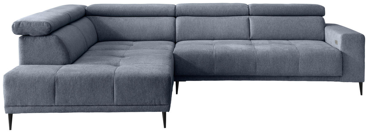ECKSOFA Chenille Hellblau  - Schwarz/Hellblau, Konventionell, Textil/Metall (225/305cm) - Livetastic